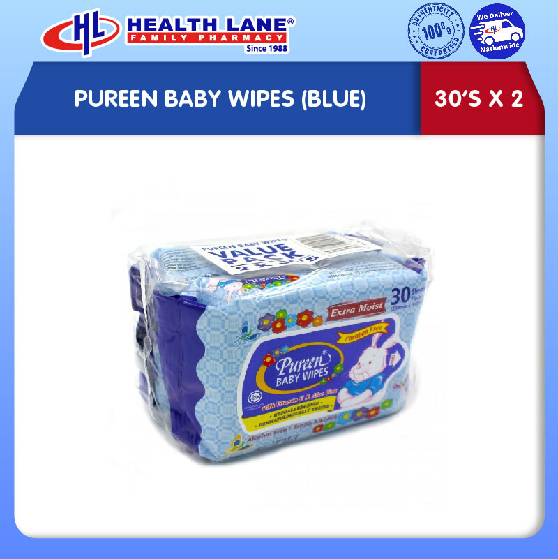 PUREEN BABY WIPES (BLUE) 30'Sx2